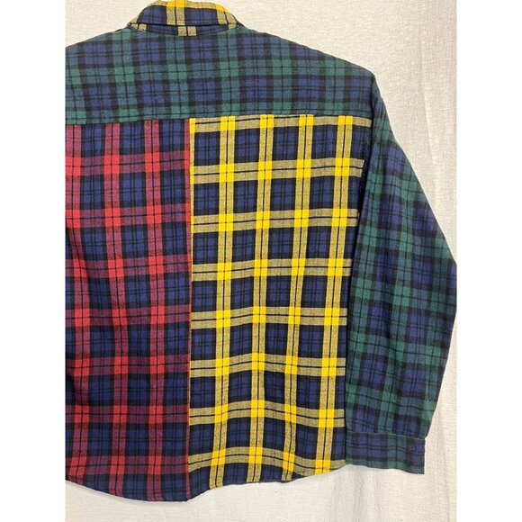 Mens Patchwork Plaid Button-Up Shirt Multicolor Design Long Sleeve XL flaw - Picture 7 of 16